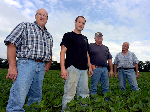 Soybeans are big business on the Herring farm. From left to right: Phil, Keith, Jim and David. (Progressive Farmer image by Charles Johnson)